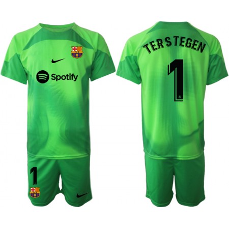 Fotbalový Komplet FC Barcelona Ter Stegen 1 Brankářské Dětské Domácí 2022-23 Krátký Rukáv (+ trenýrky)